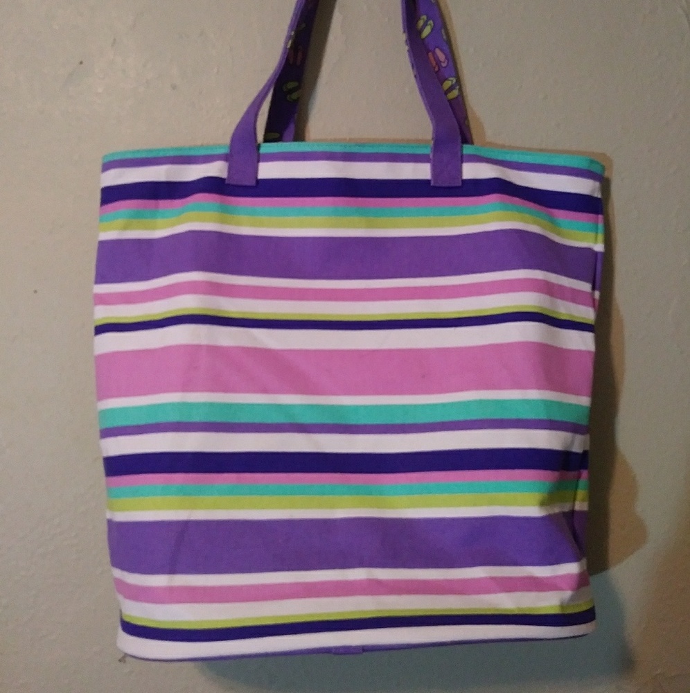 Purple and Pink Striped Beach Tote